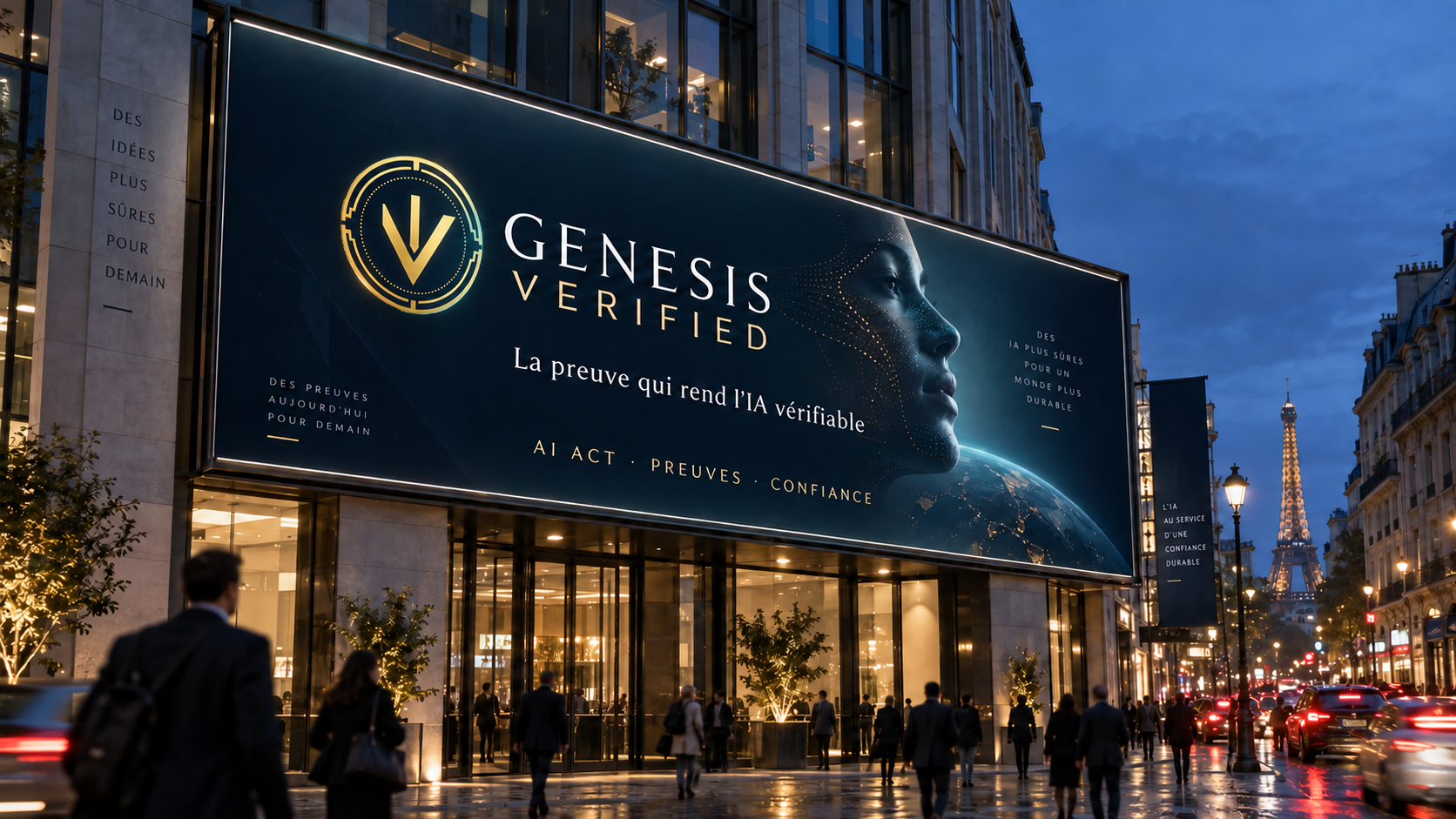 Billboard Genesis Verified présentant le réseau d’auditeurs IA